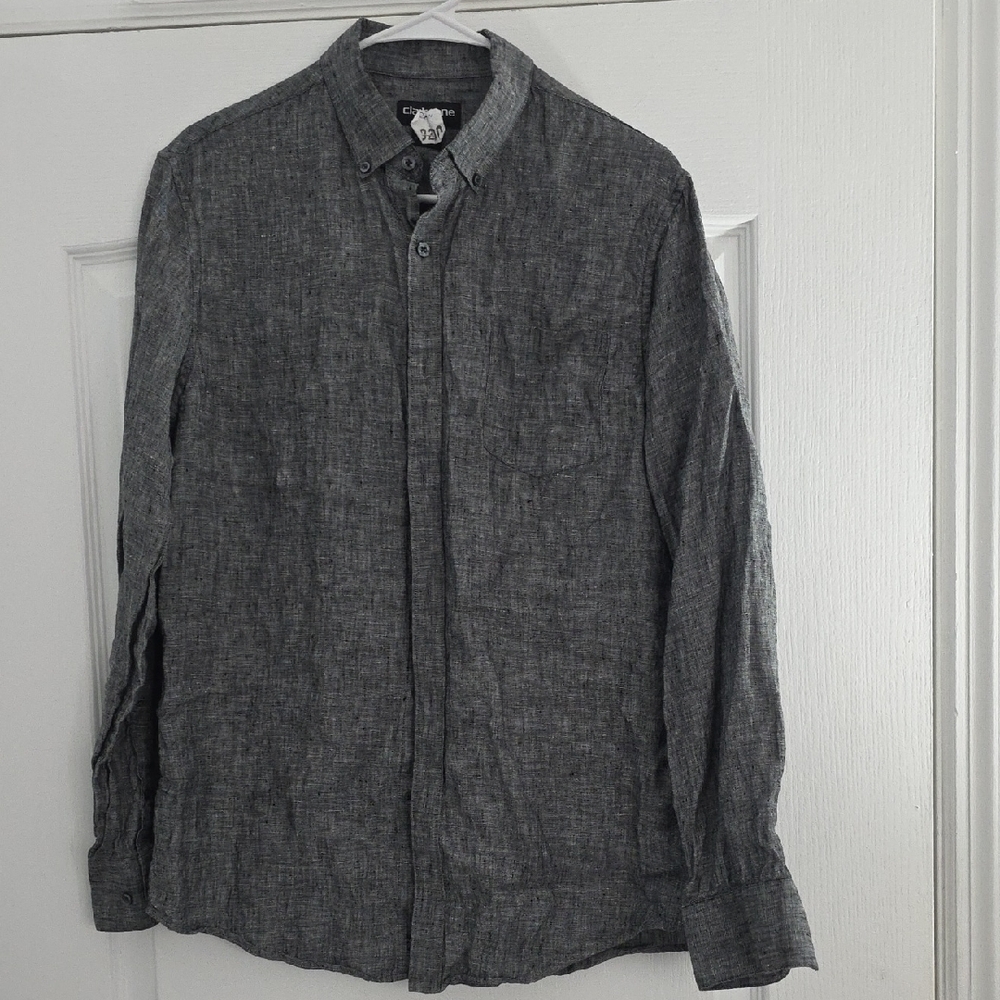 100% Linen Claiborne Gray  Button-Down Shirt